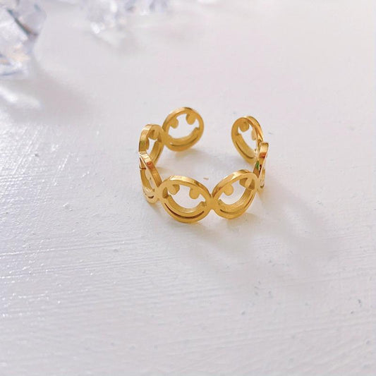 Adjustable Opening Vintage Style Plain Ring Smiling Face Ring Female