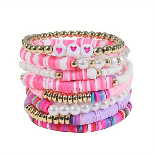 Boho Candy Soft Clay Bracelet Set - 8 Pieces