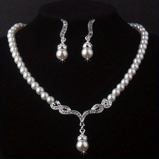 Bead Rhinestone Bridal Necklace Set Wedding Jewelry Accessories