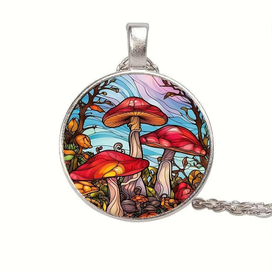 Round Mushroom Crystal Bead Pendant Necklace For Men And Women