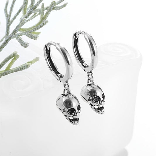 Retro Gothic Silver Skull Pendant Earrings Halloween Gift