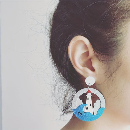 Wave Lighthouse Studs Earrings Hypoallergenic Studs for Women
