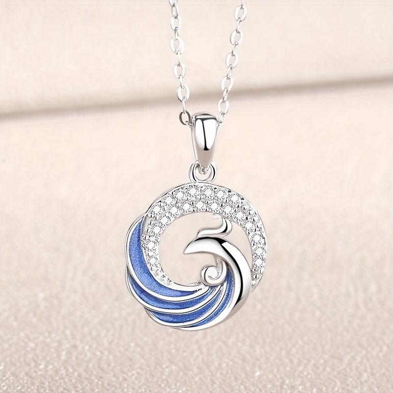 Silver Retro Geometric Phoenix Couple Necklace National Tide Pendant