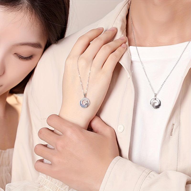Silver Retro Geometric Phoenix Couple Necklace National Tide Pendant