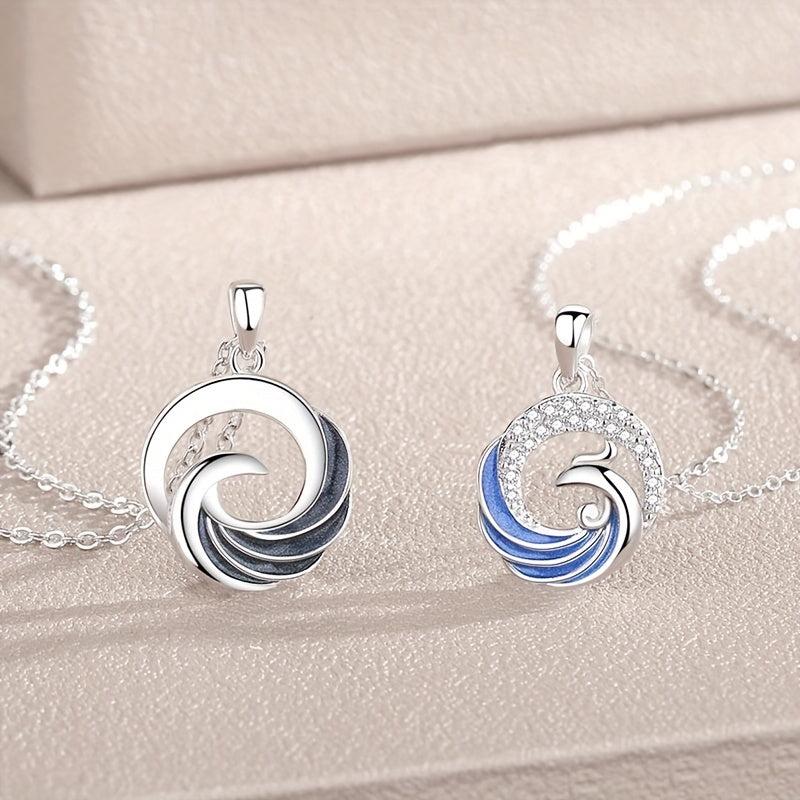 Silver Retro Geometric Phoenix Couple Necklace National Tide Pendant