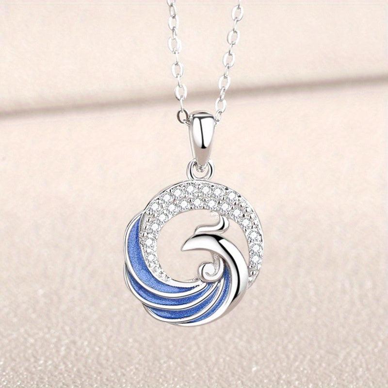 Silver Retro Geometric Phoenix Couple Necklace National Tide Pendant