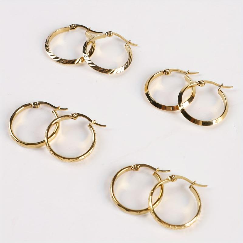 Golden Stainless Steel Fish Embossed Circle Earrings for Women