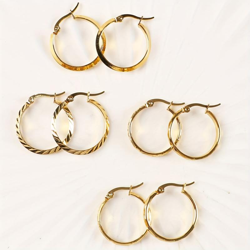 Golden Stainless Steel Fish Embossed Circle Earrings for Women