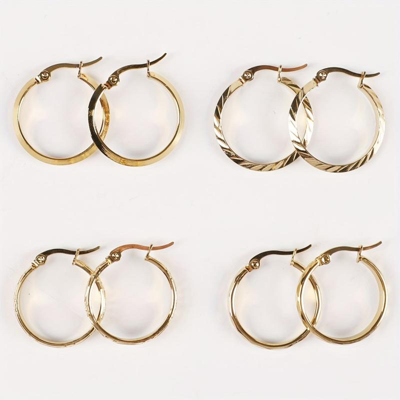 Golden Stainless Steel Fish Embossed Circle Earrings for Women