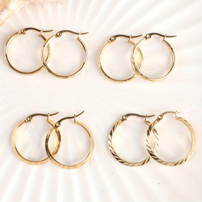 Golden Stainless Steel Fish Embossed Circle Earrings for Women