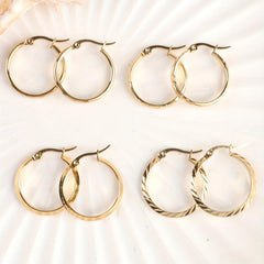 Golden Stainless Steel Fish Embossed Circle Earrings for Women