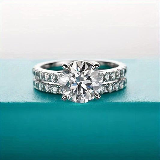 S925 Round Cut Moissanite Ring Set for Wedding