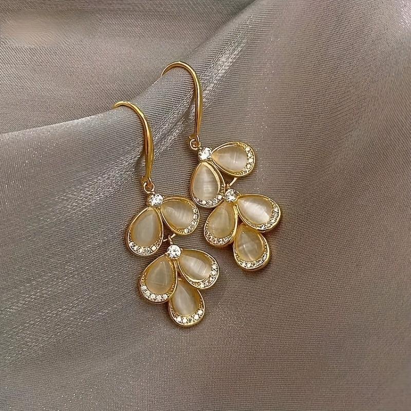 Opal Stone Petal Earrings Wedding Jewelry Accessories