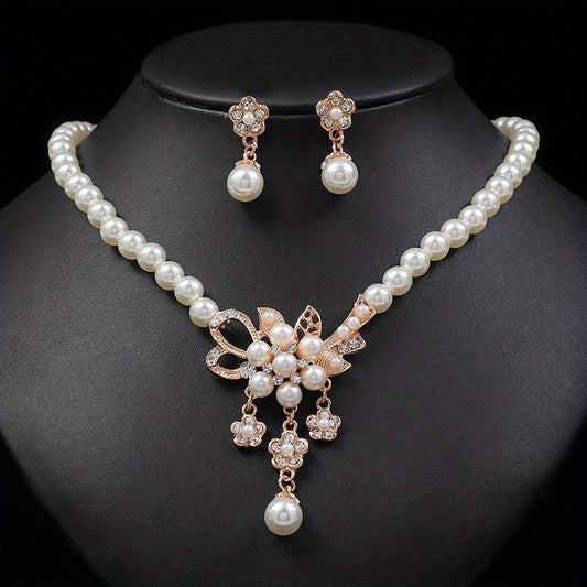 Candy Series Pearl Flower Necklace And Earring Set Wedding Jewelry