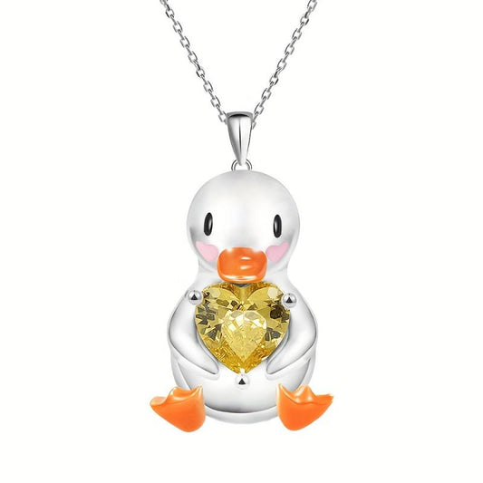 Stunning Yellow Heart Gemstone Duck Pendant Necklace