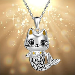 Mermaid Kitten Pendant Necklace Charm Women's Jewelry