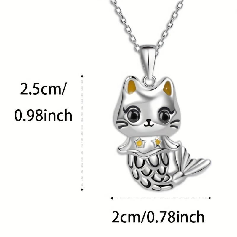 Mermaid Kitten Pendant Necklace Charm Women's Jewelry