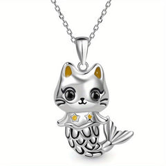 Mermaid Kitten Pendant Necklace Charm Women's Jewelry