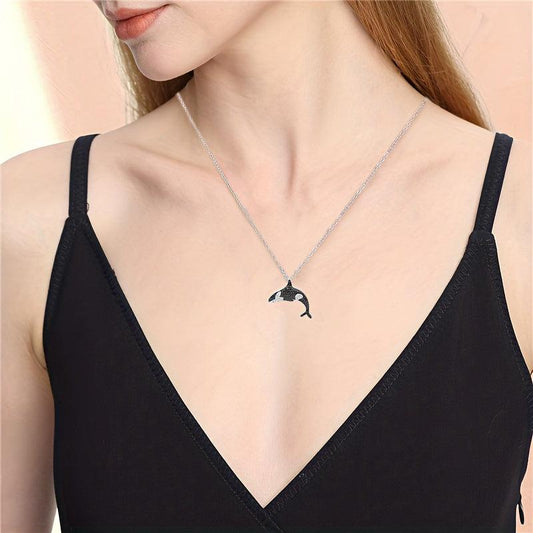 Rhinestone Killer Whale Pendant Necklace for Women