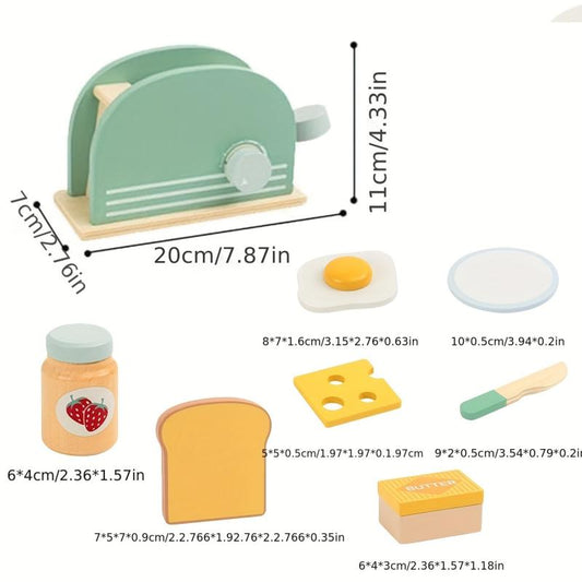 Wooden Toy Kitchen Pop up Toaster Set - Early Education Game