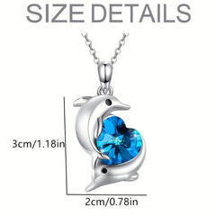 Double Dolphin Heart Crystal Pendant Necklace Gift