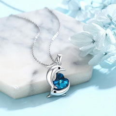 Double Dolphin Heart Crystal Pendant Necklace Gift