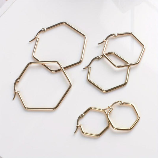 Stainless Steel Hexagonal Plated Earrings Set with Ear Cuffs