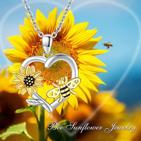 Sunflower Bee Heart Pendant Necklace