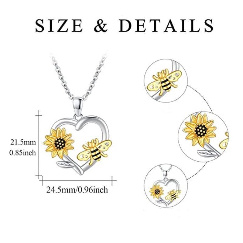 Sunflower Bee Heart Pendant Necklace