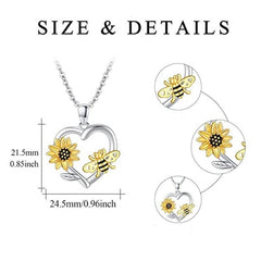 Sunflower Bee Heart Pendant Necklace