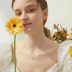 Sunflower Bee Heart Pendant Necklace