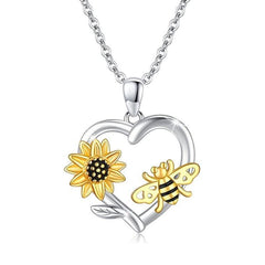 Sunflower Bee Heart Pendant Necklace