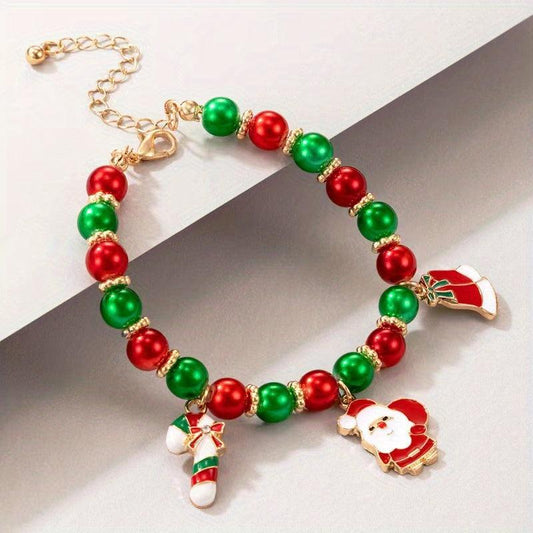 Christmas Adjustable Bracelet with Old Man Cane Pendant