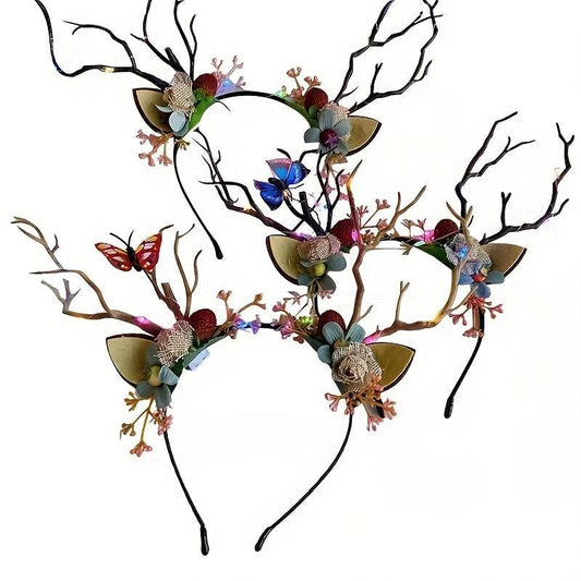 Christmas Deer Horn Hair Band Party Forest Series Elk Feather Glowing Hair Band