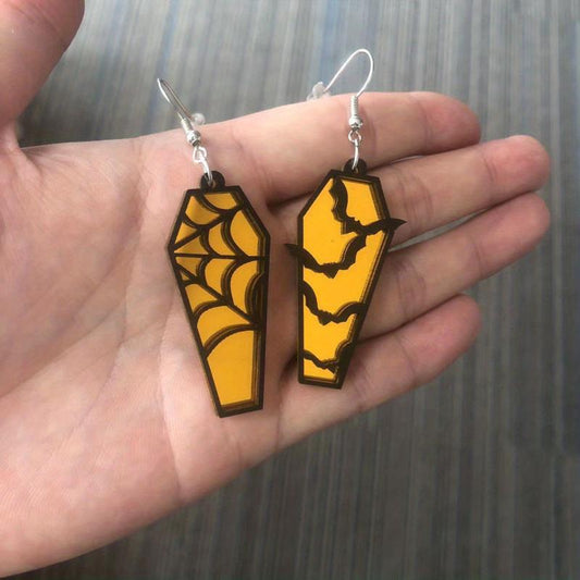 Acrylic Halloween Theme Earrings Unique Skull Spider Web Coffin Bat Jewelry