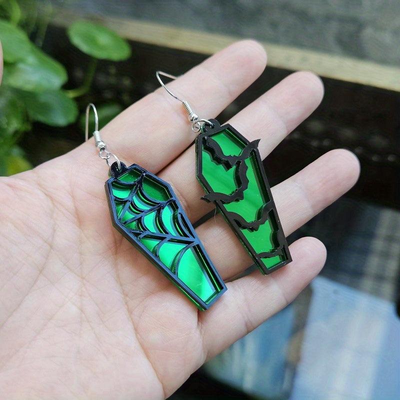 Acrylic Halloween Theme Earrings Unique Skull Spider Web Coffin Bat Jewelry