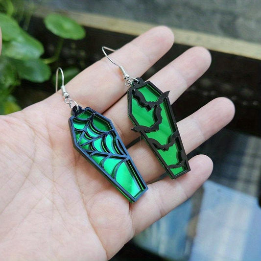 Acrylic Halloween Theme Earrings Unique Skull Spider Web Coffin Bat Jewelry