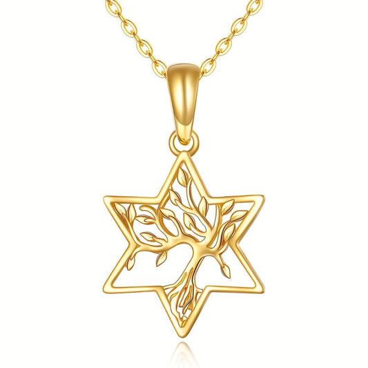 Golden Tree Of Life Star Pendant Necklace Party Jewelry