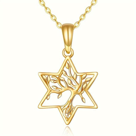 Golden Tree Of Life Star Pendant Necklace Party Jewelry