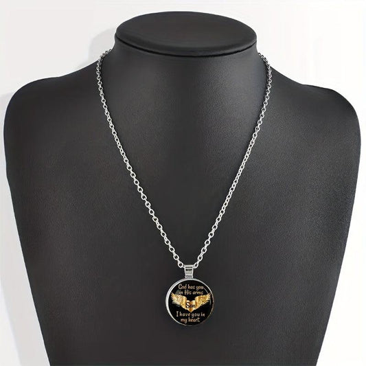 Round Wings Crystal Bead Pendant Necklace for Men and Women