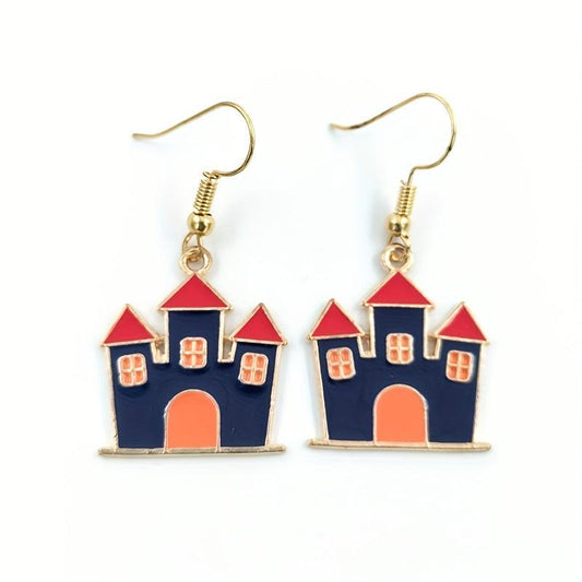 Halloween Earrings Pumpkin Moon Bat Haunted House Hat Pendant Jewelry