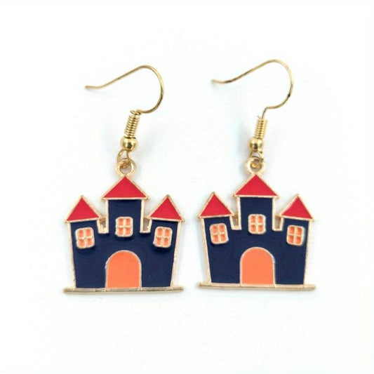Halloween Earrings Pumpkin Moon Bat Haunted House Hat Pendant Jewelry