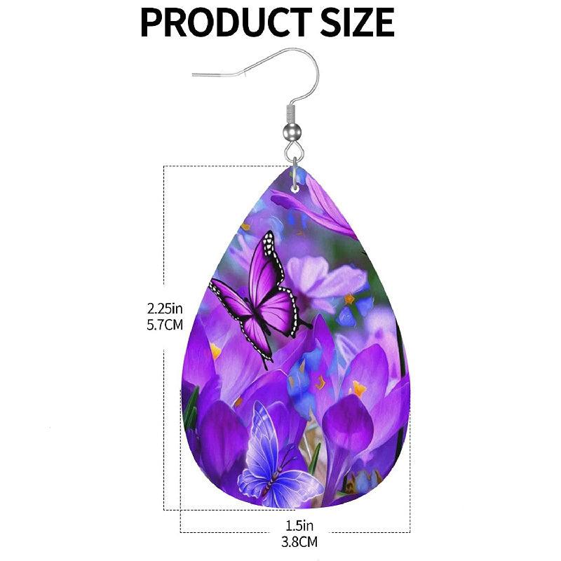 Purple Flower Butterfly Print Dangle Earrings