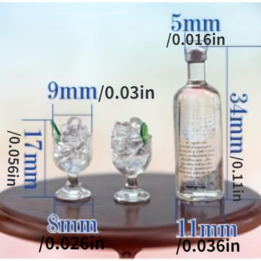 3pcs Dollhouse Wine Bottle Cups Pretend Play Set Doll Kitchen Accessories