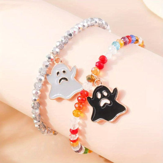 Halloween Ghost Beaded Bracelet Set Funny Ghost Hand Unisex Couple Jewelry