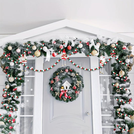 16ft Christmas Wood Bead Garland Candy Cane Farmhouse Decoration