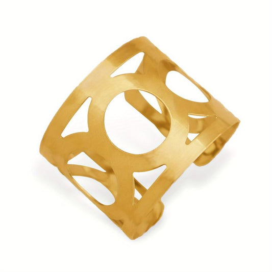 Geometric Wide Bangle Bracelet Hollow Open Punk Style Glossy Bracelet