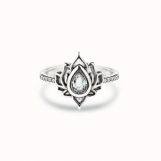 Vintage Flame Shape Lotus Ring Chinese Style Wide Face Finger Ring