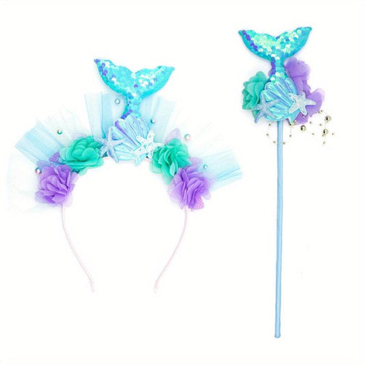 Mermaid Headband for Girls Sequin Fishtail Performance Headwear