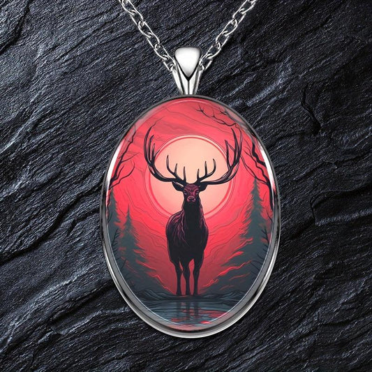 Creative Deer Round Pendant Necklace Hip Hop Animal Necklace